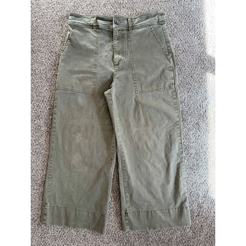 Lucky Brand Cropped Wide Leg Pants Size 8 Olive Green Stretch Cotton